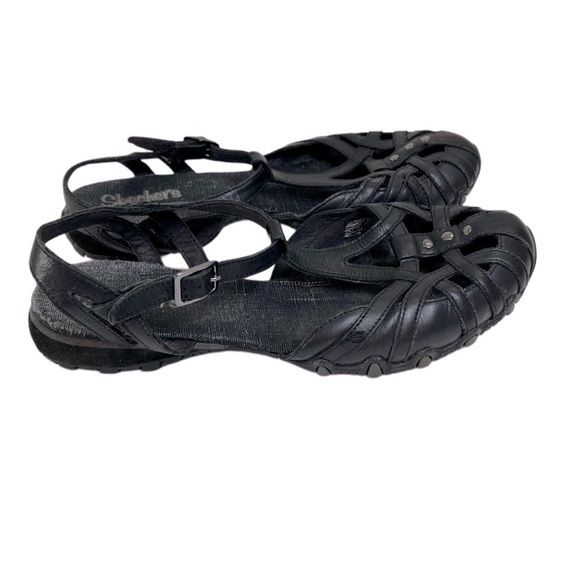 Skechers Black Genuine Leather Outdoor Flat Sandals Gorpcore 8.5 - Picture 2 of 11